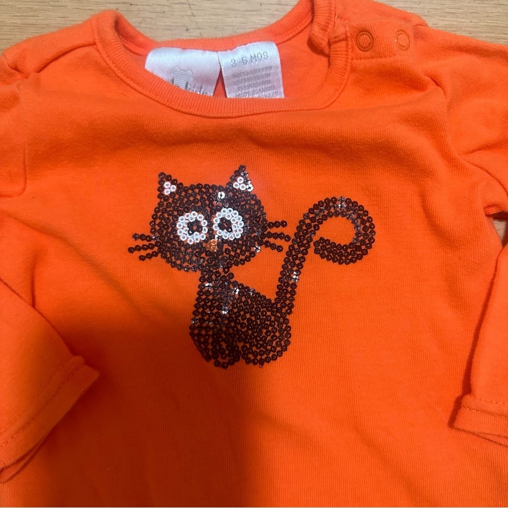 2/$10 Sale! Koala Kids Orange Shirt with Black Sequined Cat Size 3-6 Months - Picture 2 of 4